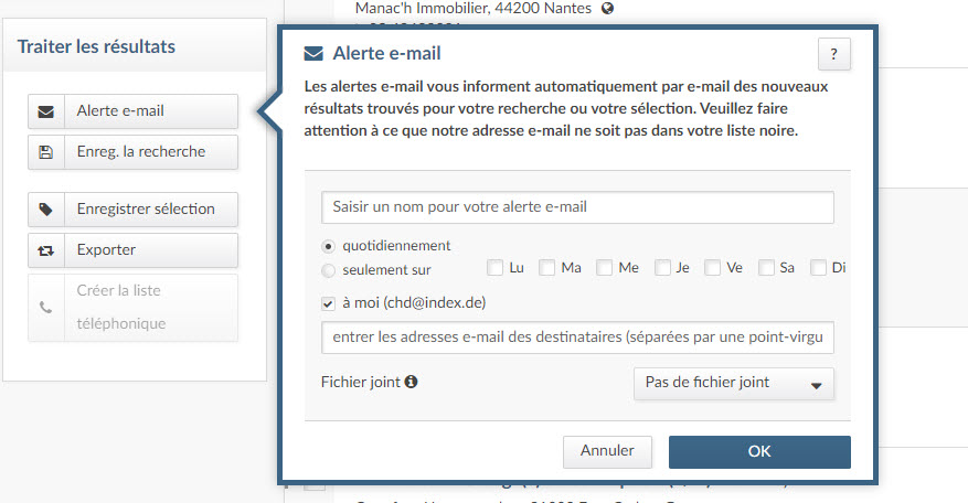 Capture d'écran Configurer un agent d'information par e-mail