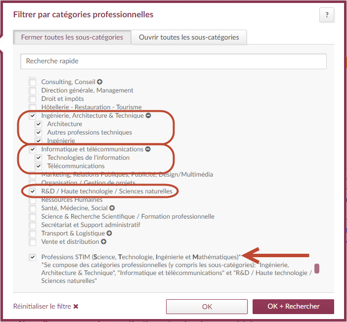 2018-05_Mint-Berufe_FR Filtrer par catégories professionnelles